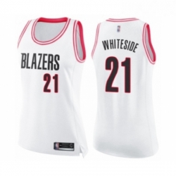 Womens Portland Trail Blazers 21 Hassan Whiteside Swingman White Pink Fashion Basketball Jersey 