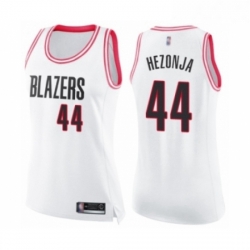 Womens Portland Trail Blazers 44 Mario Hezonja Swingman White Pink Fashion Basketball Jersey 