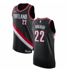 Youth Nike Portland Trail Blazers 22 Clyde Drexler Authentic Black Road NBA Jersey Icon Edition 
