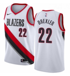 Youth Nike Portland Trail Blazers 22 Clyde Drexler Authentic White Home NBA Jersey Association Edition 