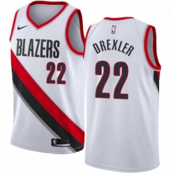 Youth Nike Portland Trail Blazers 22 Clyde Drexler Authentic White Home NBA Jersey Association Edition 