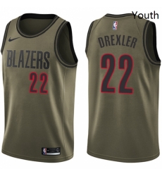 Youth Nike Portland Trail Blazers 22 Clyde Drexler Swingman Green Salute to Service NBA Jersey 
