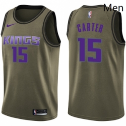 Mens Nike Sacramento Kings 15 Vince Carter Swingman Green Salute to Service NBA Jersey 