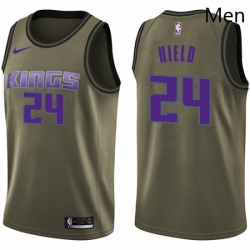 Mens Nike Sacramento Kings 24 Buddy Hield Swingman Green Salute to Service NBA Jersey