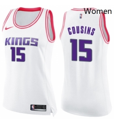 Womens Nike Sacramento Kings 15 DeMarcus Cousins Swingman WhitePink Fashion NBA Jersey