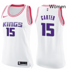 Womens Nike Sacramento Kings 15 Vince Carter Swingman WhitePink Fashion NBA Jersey 