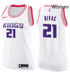 Womens Nike Sacramento Kings 21 Vlade Divac Swingman WhitePink Fashion NBA Jersey
