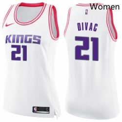 Womens Nike Sacramento Kings 21 Vlade Divac Swingman WhitePink Fashion NBA Jersey