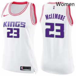 Womens Nike Sacramento Kings 23 Ben McLemore Swingman White Pink Fashion NBA Jersey 