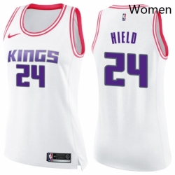 Womens Nike Sacramento Kings 24 Buddy Hield Swingman WhitePink Fashion NBA Jersey