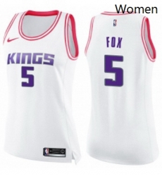 Womens Nike Sacramento Kings 5 DeAaron Fox Swingman WhitePink Fashion NBA Jersey 