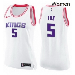 Womens Nike Sacramento Kings 5 DeAaron Fox Swingman WhitePink Fashion NBA Jersey 