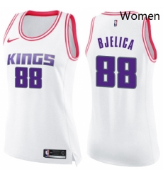 Womens Nike Sacramento Kings 88 Nemanja Bjelica Swingman White Pink Fashion NBA Jersey 