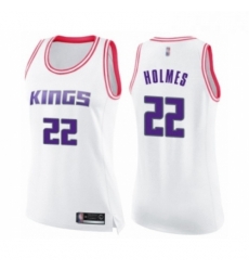 Womens Sacramento Kings 22 Richaun Holmes Swingman White Pink Fashion Basketball Jersey 