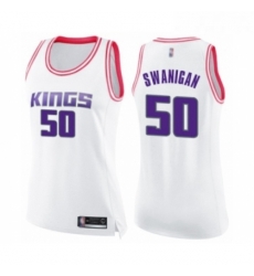 Womens Sacramento Kings 50 Caleb Swanigan Swingman White Pink Fashion Basketball Jersey 