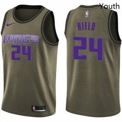 Youth Nike Sacramento Kings 24 Buddy Hield Swingman Green Salute to Service NBA Jersey