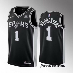 Men San Antonio Spurs 1 Victor Wembanyama Black 2022 23 Icon Edition Stitched Basketball Jersey