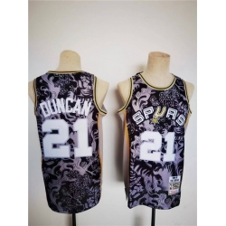 Men San Antonio Spurs 21 Tim Duncan 1998 99 Black Lunar New Year Tiger CNY 4 0 Throwback Stitched Jersey