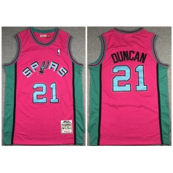 Men San Antonio Spurs 21 Tim Duncan 1998 99 Pink Throwback Stitched Jersey