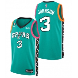 Men San Antonio Spurs 3 Keldon Johnson Teal 2022 City Edition With NO 6 Patch Swingman Stitched Jersey