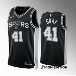 Men San Antonio Spurs 41 Raiquan Gray Black 2022 23 Icon Edition Stitched Basketball Jersey