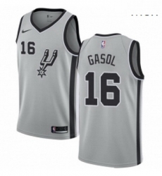 Mens Nike San Antonio Spurs 16 Pau Gasol Swingman Silver Alternate NBA Jersey Statement Edition 