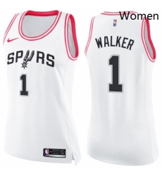 Womens Nike San Antonio Spurs 1 Lonnie Walker Swingman White Pink Fashion NBA Jersey 