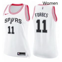 Womens Nike San Antonio Spurs 11 Bryn Forbes Swingman White Pink Fashion NBA Jersey 