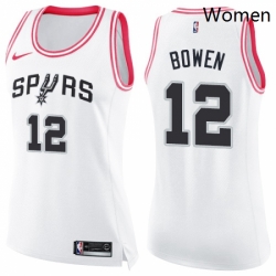 Womens Nike San Antonio Spurs 12 Bruce Bowen Swingman WhitePink Fashion NBA Jersey