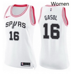 Womens Nike San Antonio Spurs 16 Pau Gasol Swingman WhitePink Fashion NBA Jersey 