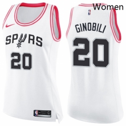 Womens Nike San Antonio Spurs 20 Manu Ginobili Swingman WhitePink Fashion NBA Jersey