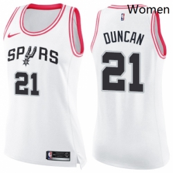 Womens Nike San Antonio Spurs 21 Tim Duncan Swingman WhitePink Fashion NBA Jersey