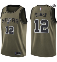 Youth Nike San Antonio Spurs 12 Bruce Bowen Swingman Green Salute to Service NBA Jersey