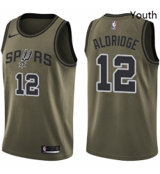 Youth Nike San Antonio Spurs 12 LaMarcus Aldridge Swingman Green Salute to Service NBA Jersey