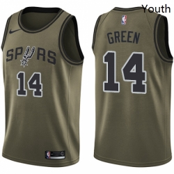 Youth Nike San Antonio Spurs 14 Danny Green Swingman Green Salute to Service NBA Jersey