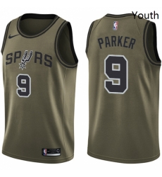 Youth Nike San Antonio Spurs 9 Tony Parker Swingman Green Salute to Service NBA Jersey