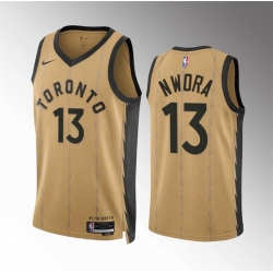 Men Toronto Raptors 13 Jordan Nwora Gold 2023 24 City Edition Stitched Basketball Jersey