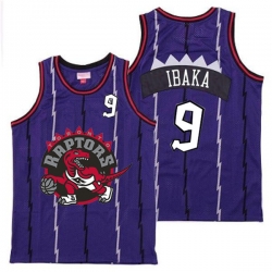 Raptors 9 Serge Ibaka Purple Big Gray Red Logo Retro Jersey