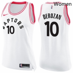 Womens Nike Toronto Raptors 10 DeMar DeRozan Swingman WhitePink Fashion NBA Jersey