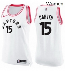 Womens Nike Toronto Raptors 15 Vince Carter Swingman WhitePink Fashion NBA Jersey