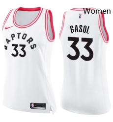 Womens Nike Toronto Raptors 33 Marc Gasol White Pink NBA Swingman Fashion Jersey 