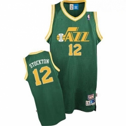 Mens Adidas Utah Jazz 12 John Stockton Authentic Green Throwback NBA Jersey