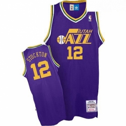 Mens Adidas Utah Jazz 12 John Stockton Authentic Purple Throwback NBA Jersey