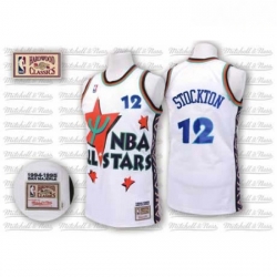 Mens Adidas Utah Jazz 12 John Stockton Authentic White 1995 All Star Throwback NBA Jersey