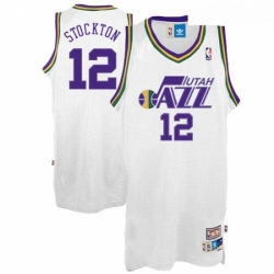 Mens Adidas Utah Jazz 12 John Stockton Authentic White Throwback NBA Jersey