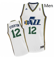 Mens Adidas Utah Jazz 12 John Stockton Swingman White Home NBA Jersey
