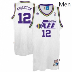 Mens Adidas Utah Jazz 12 John Stockton Swingman White Throwback NBA Jersey