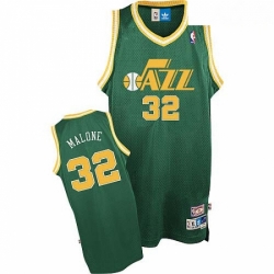 Mens Adidas Utah Jazz 32 Karl Malone Authentic Green Throwback NBA Jersey
