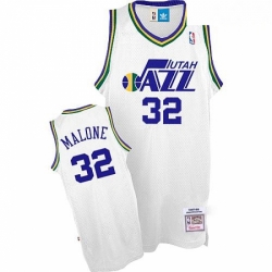 Mens Adidas Utah Jazz 32 Karl Malone Authentic White Throwback NBA Jersey