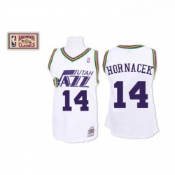 Mens Mitchell and Ness Utah Jazz 14 Jeff Hornacek Swingman White Throwback NBA Jersey